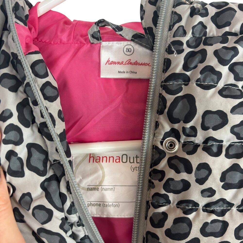 Hanna Andersson Gray Leopard Print Hooded Puffer Coat Girls 18-24 Months - Picture 4 of 4